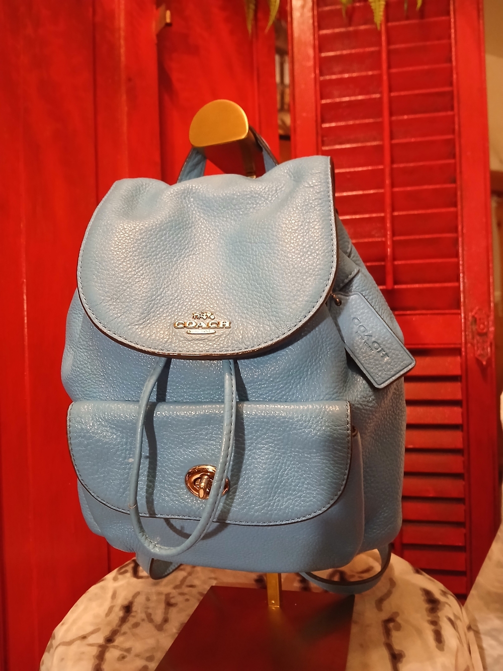 Coach Pebbled Leather Backpack in Light Blue